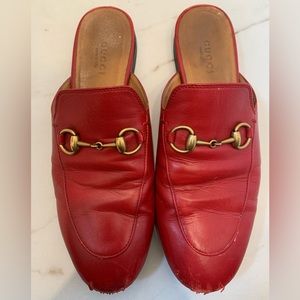Gucci Red Leather Princetown Mules Size 36